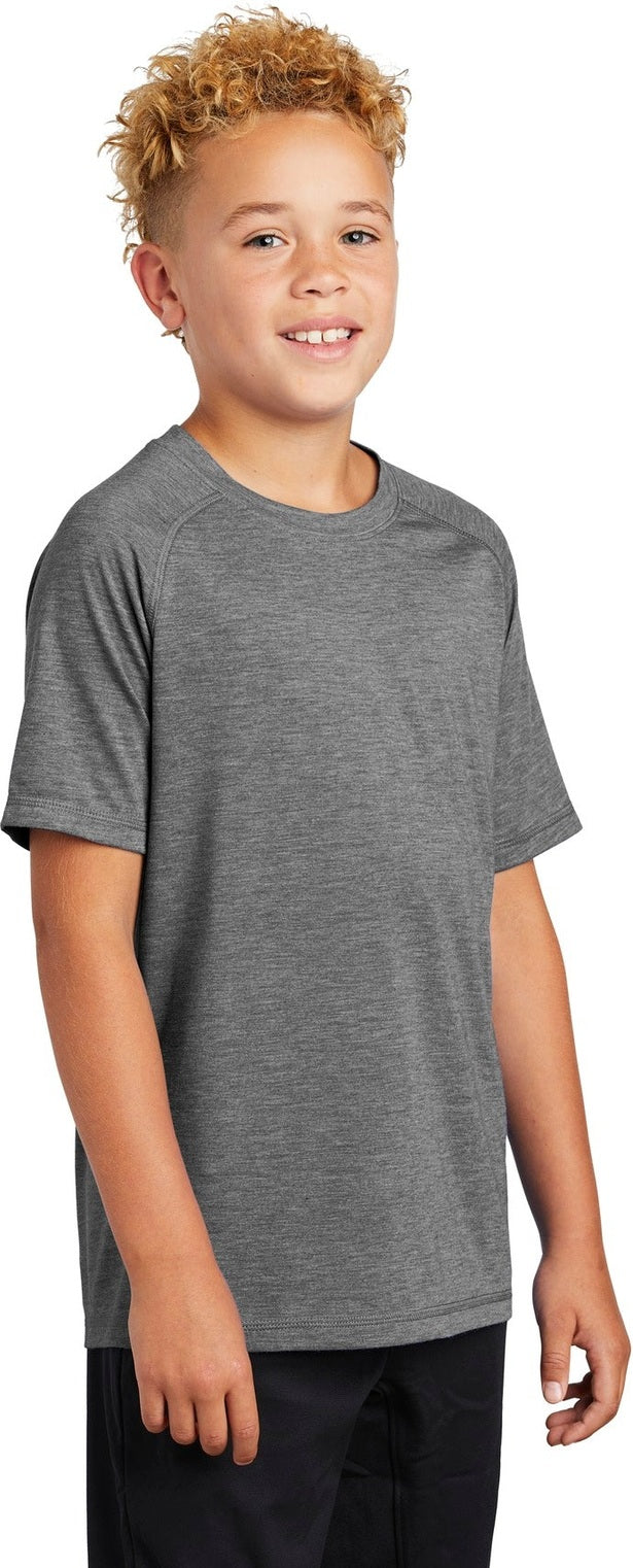 Dark Grey Hthr Sport-Tek Youth PosiCharge Tri-Blend Wicking Raglan Tee. YST400