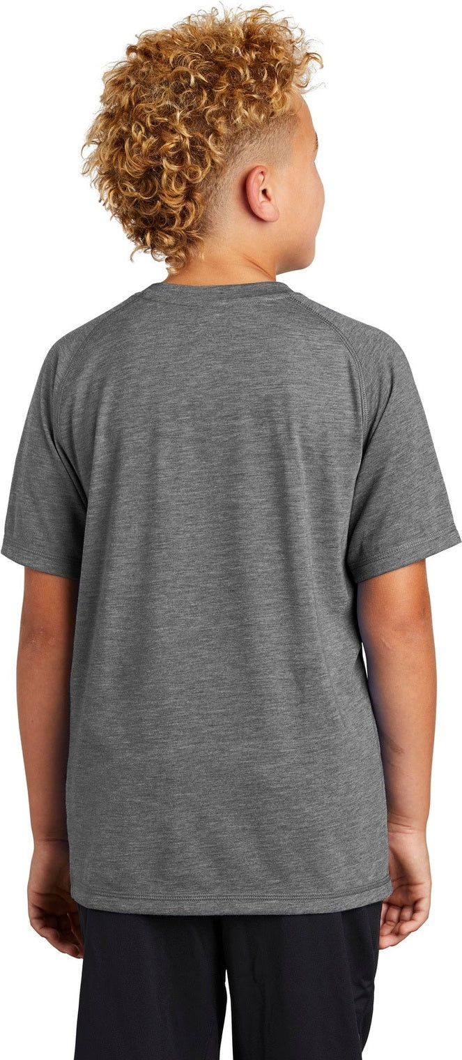 Dark Grey Hthr Sport-Tek Youth PosiCharge Tri-Blend Wicking Raglan Tee. YST400