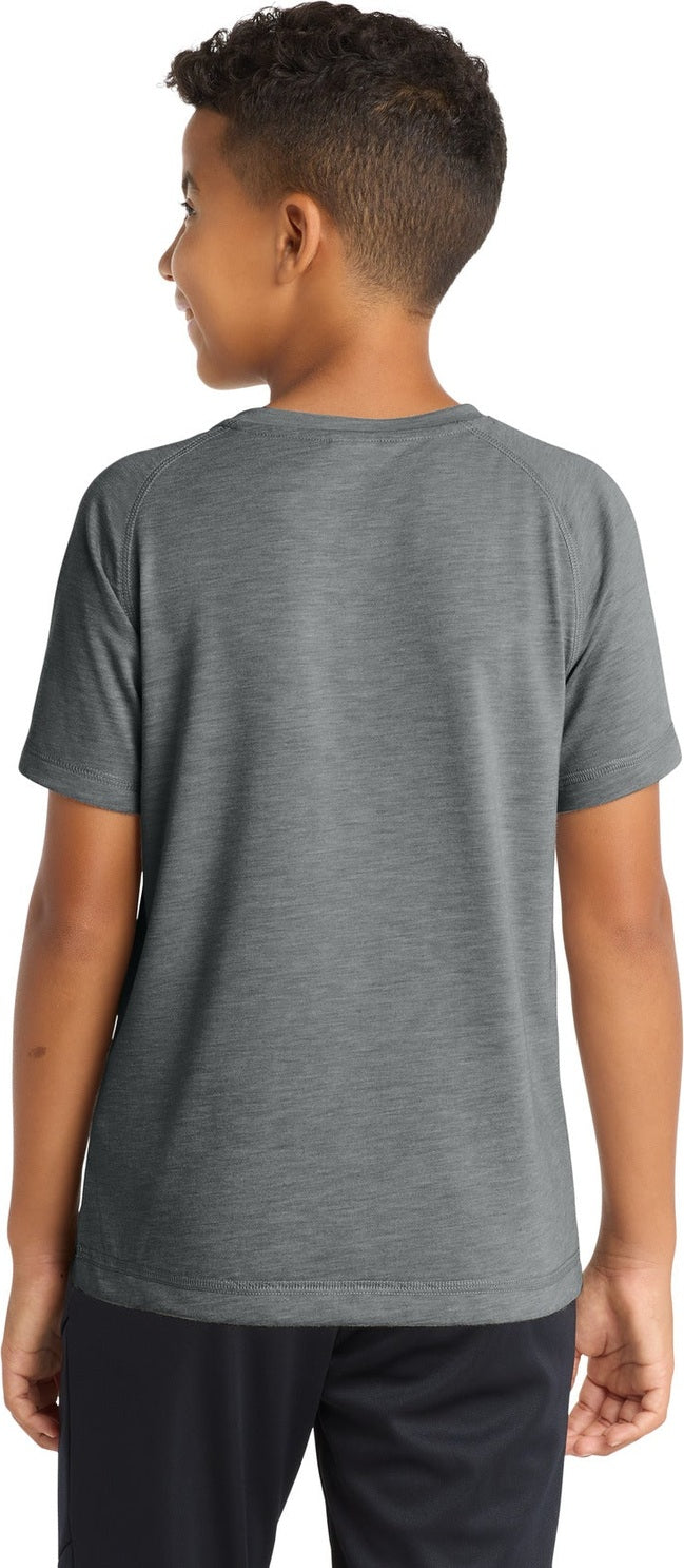 Dark Grey Hthr Sport-Tek Youth PosiCharge Tri-Blend Wicking Raglan Tee. YST400