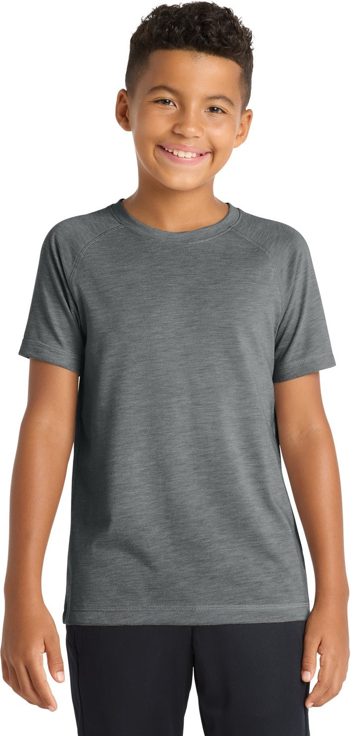 Dark Grey Hthr Sport-Tek Youth PosiCharge Tri-Blend Wicking Raglan Tee. YST400