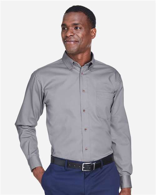 Dark Grey Men&#39;s Easy Blend™ Long Sleeve Twill Shirt - M500