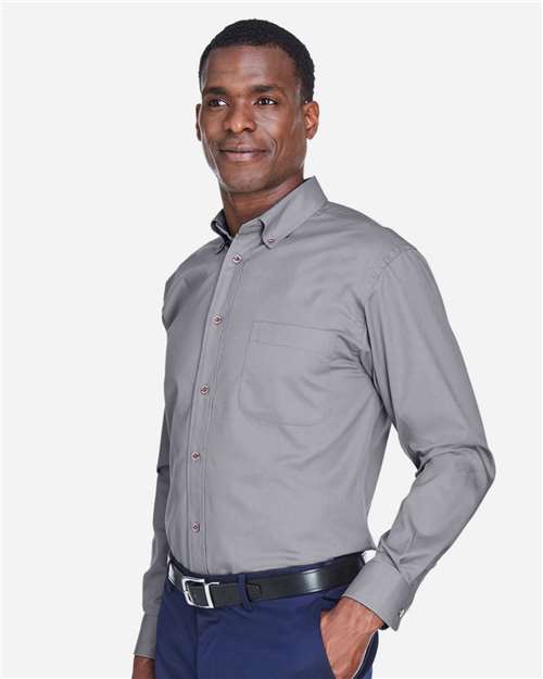 Dark Grey Men&#39;s Easy Blend™ Long Sleeve Twill Shirt - M500