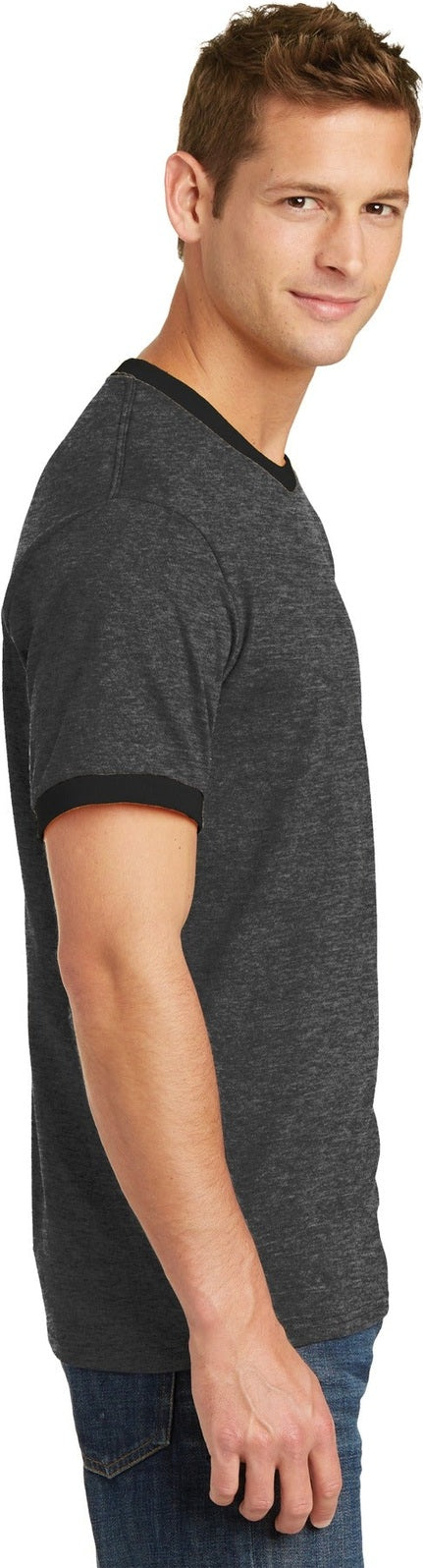 Dark H Gy/J Bk Port & Co Core Cotton Ringer Tee. PC54R