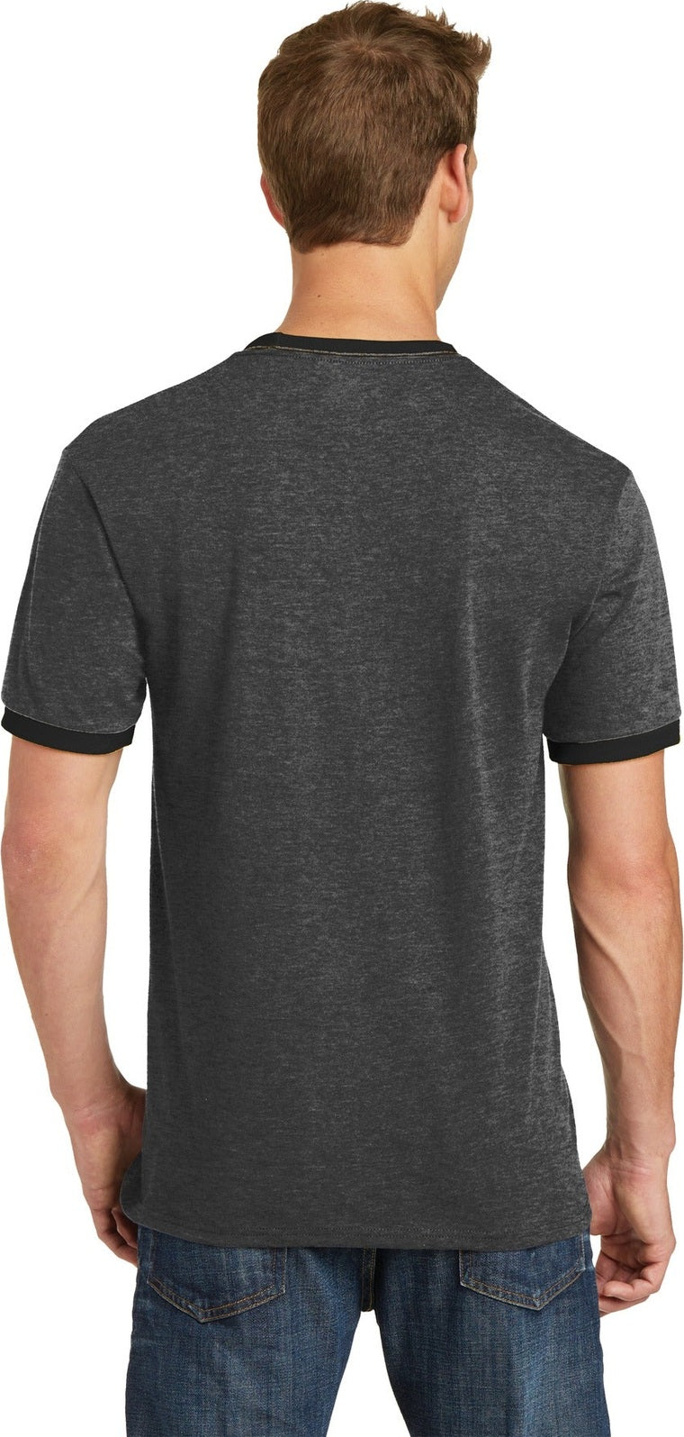 Dark H Gy/J Bk Port & Co Core Cotton Ringer Tee. PC54R