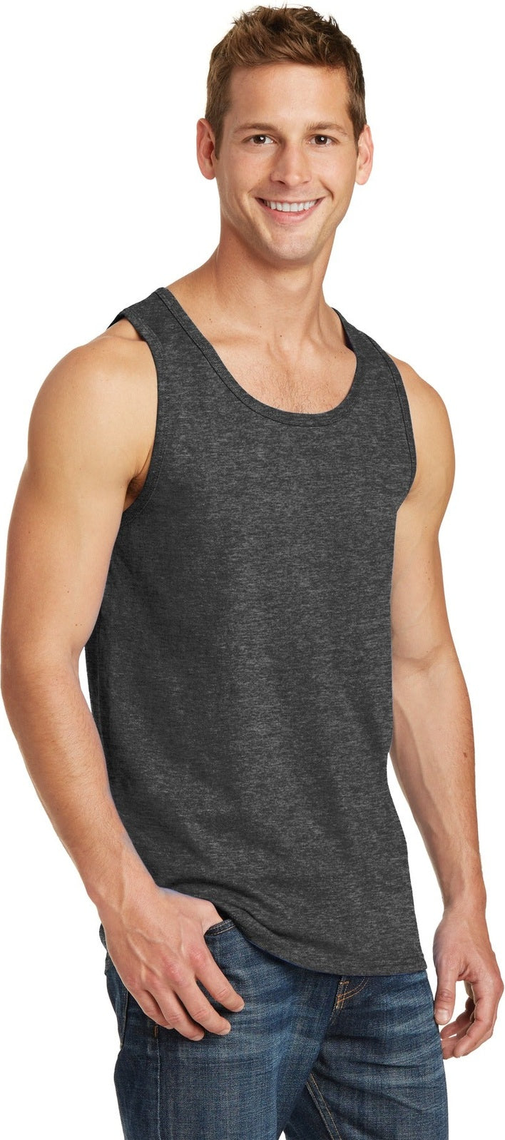Dark Hthr Grey Port & Co Core Cotton Tank Top. PC54TT