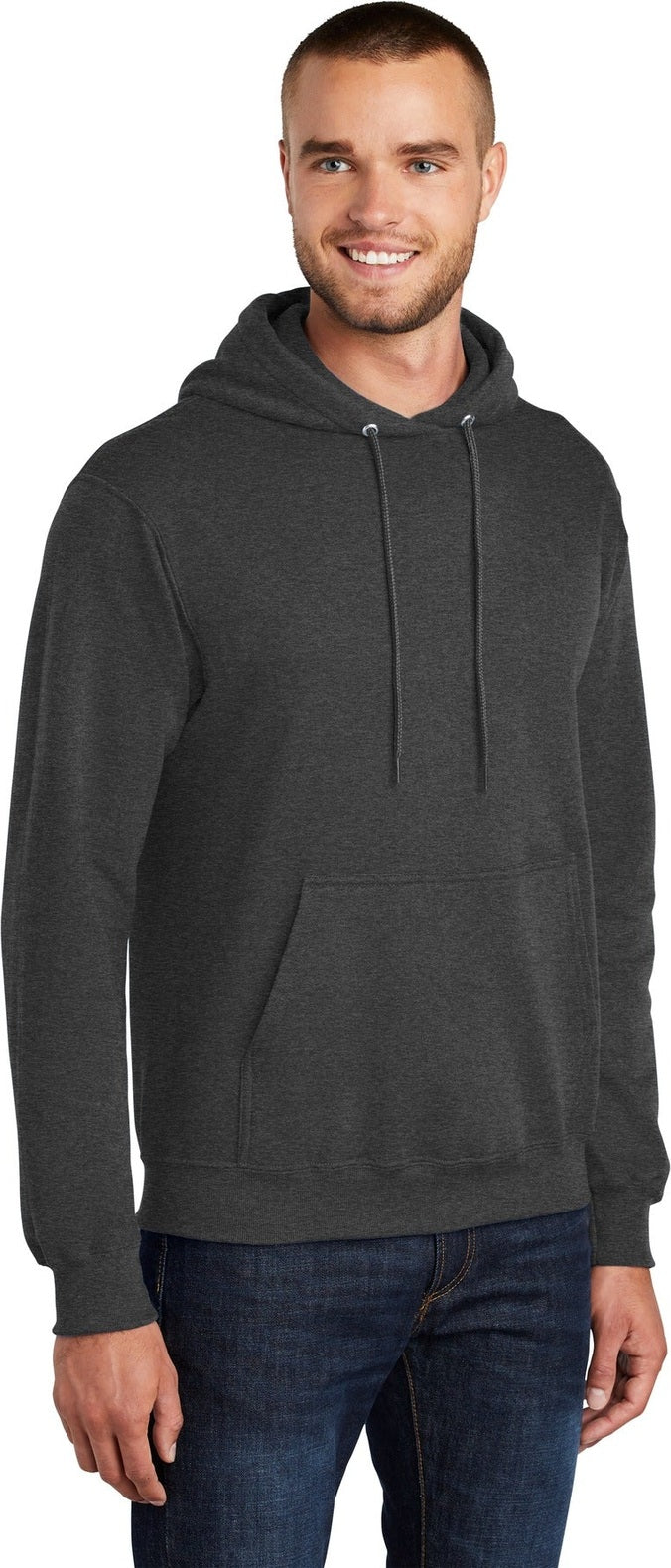 Dark Hthr Grey Port & Co Tall Core Fleece Pullover Hooded Sweatshirt PC78HT