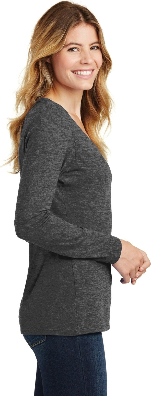 Dark Hthr Grey Port & Co Women's Long Sleeve Fan Favorite V-Neck Tee. LPC450VLS