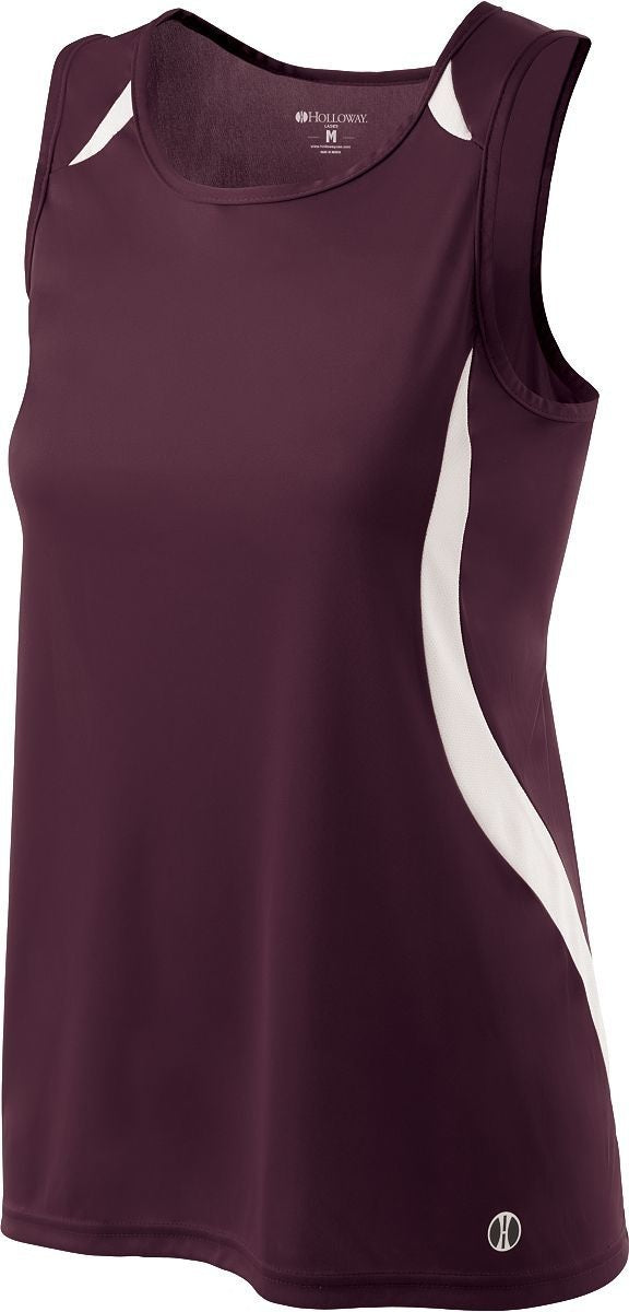 DARK MAROON/WHITE LADIES SPRINT SLIM FIT SINGLET