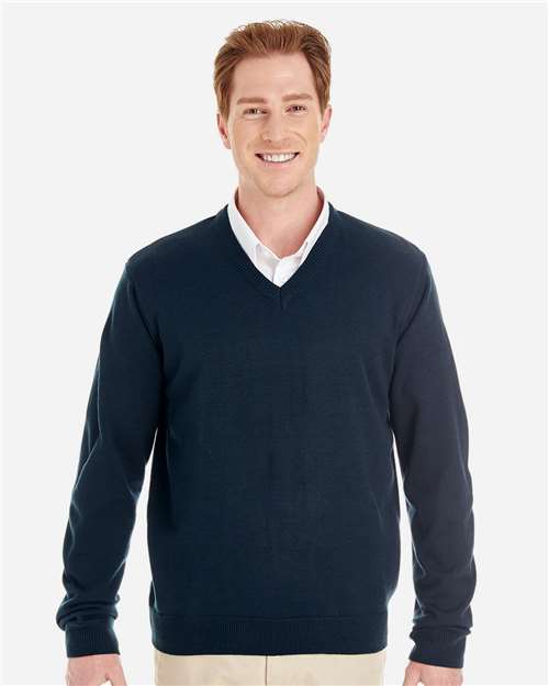 Front View of Dark Navy Men's Pilbloc™ V-Neck Sweater - M420