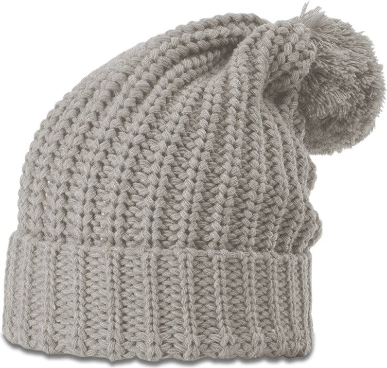 Dark Sand Chunk Cable Beanie with Cuff & Pom