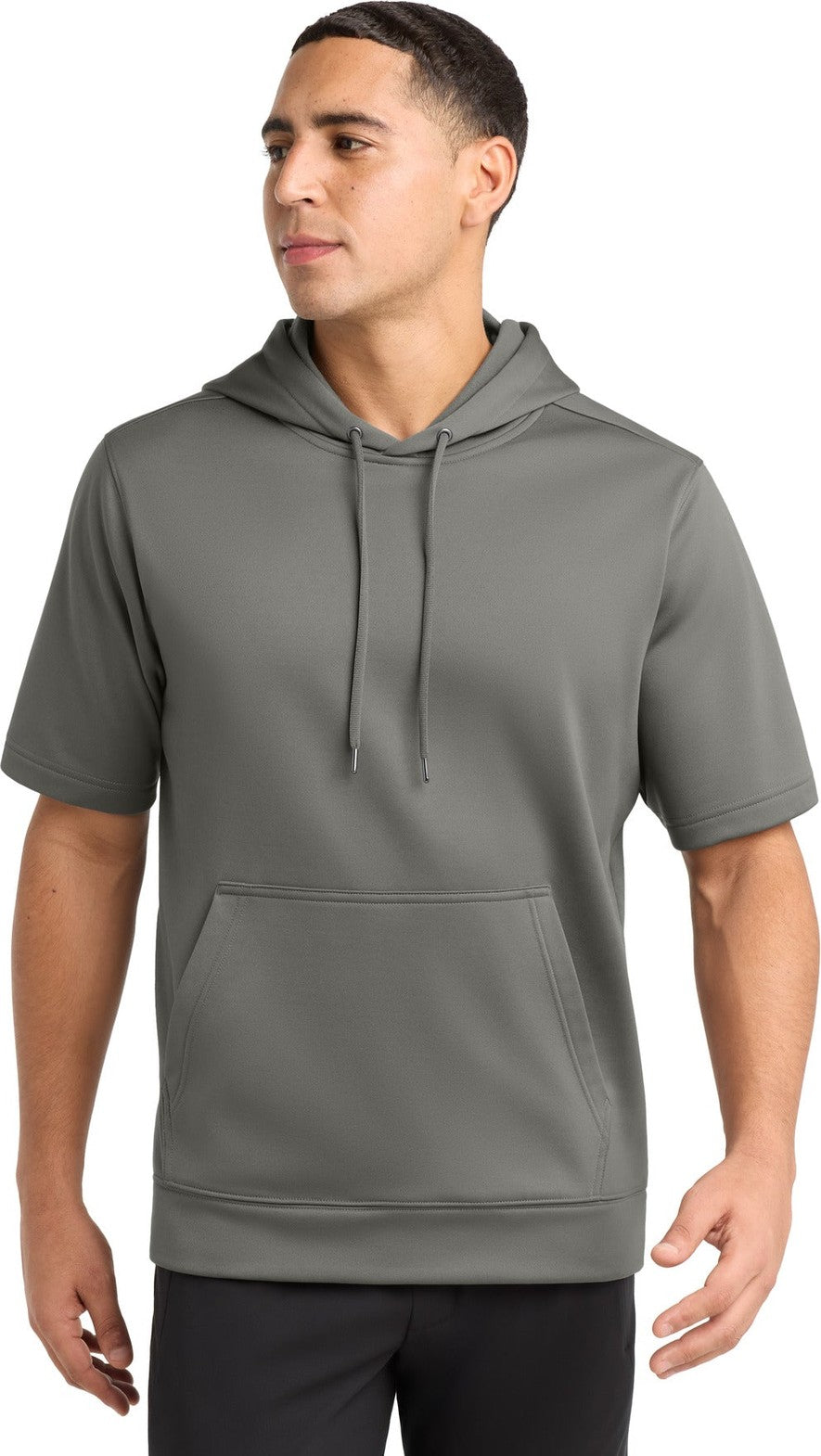 Dark Smoke Gry Sport-Tek Sport-Wick Fleece Short Sleeve Hooded Pullover. ST251