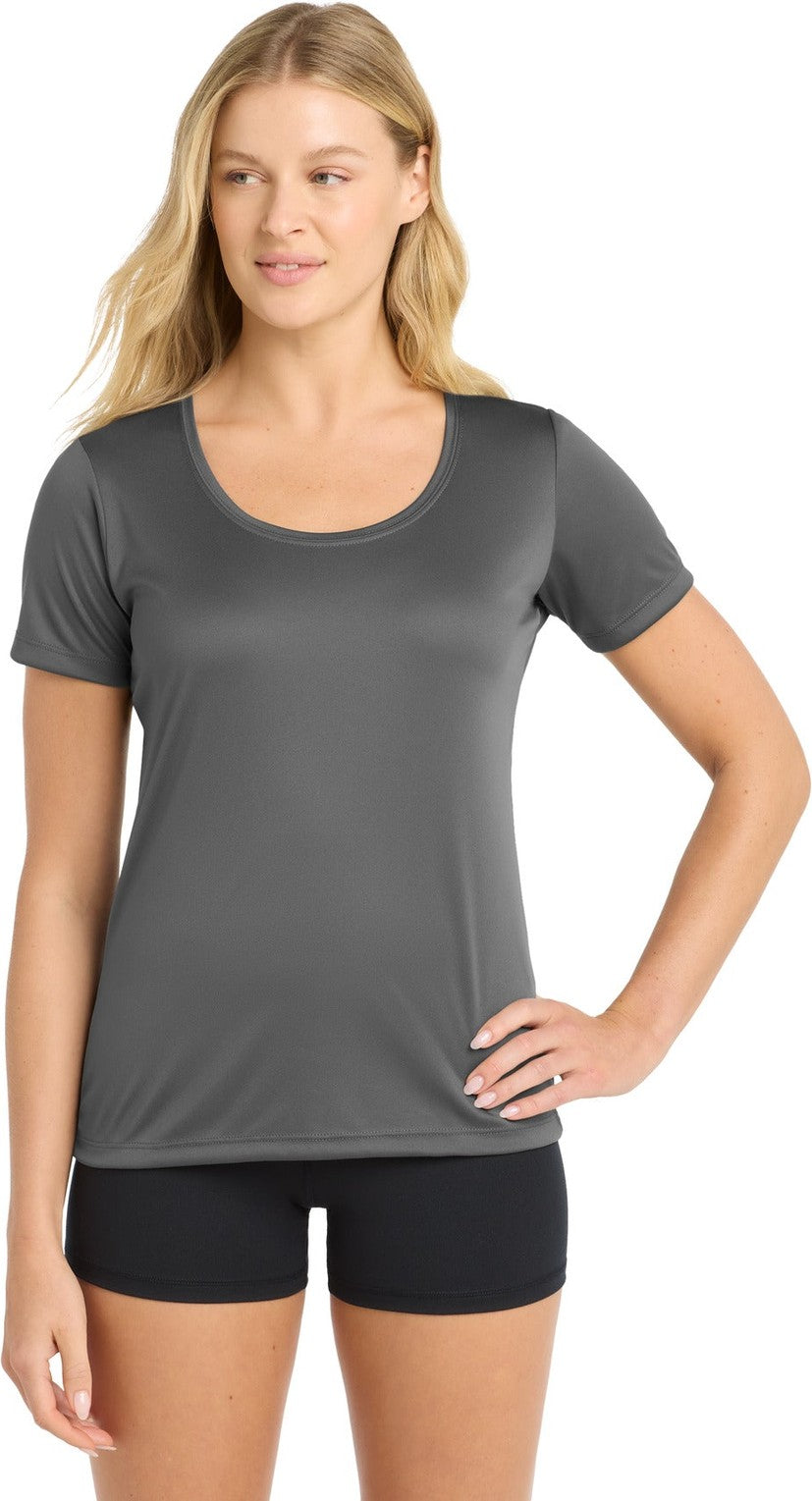 Dark Smoke Gry Sport-Tek Women's Posi-UV Pro Scoop Neck Tee. LST420