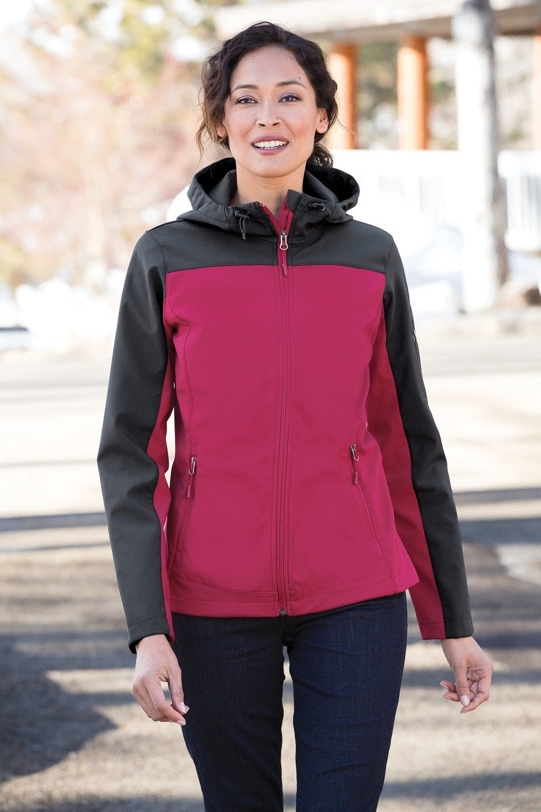 DB Nvy/Bat Gry Port Authority Women's Hooded Core Soft Shell Jacket. L335
