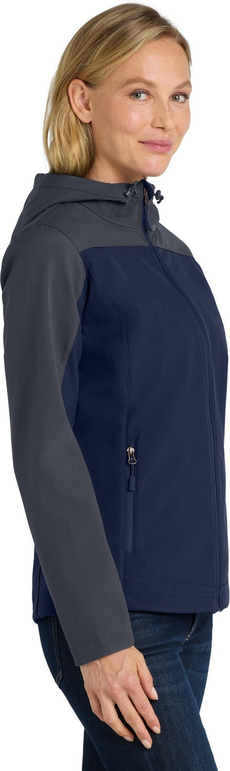 DB Nvy/Bat Gry Port Authority Women's Hooded Core Soft Shell Jacket. L335