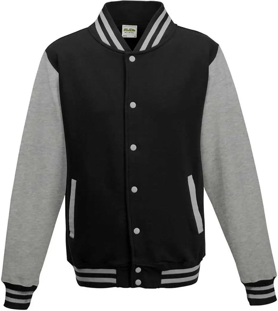 Just Hoods Jha043 Letterman Jacket - Jet Black Heather Gray