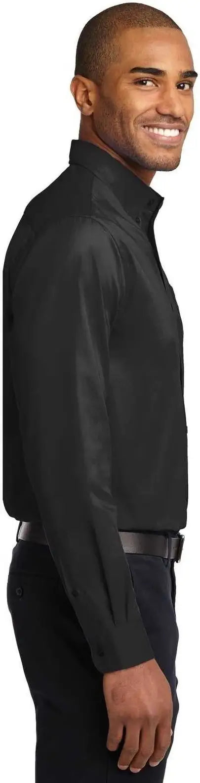 Port Authority S608es Extended Size Long Sleeve Easy Care Shirt - Black Light Stone