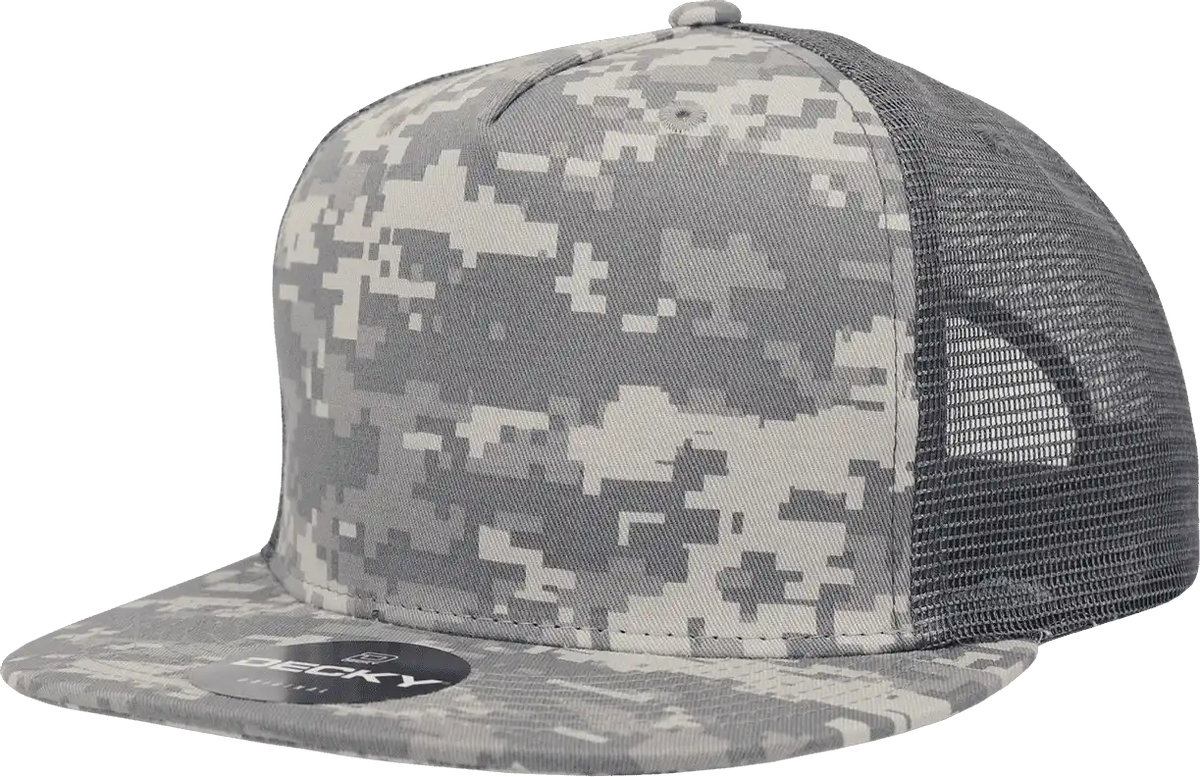 Decky 1040 Classic 5 Panel Cot. Trucker Cap - Army Digicam - one Size Fits Most