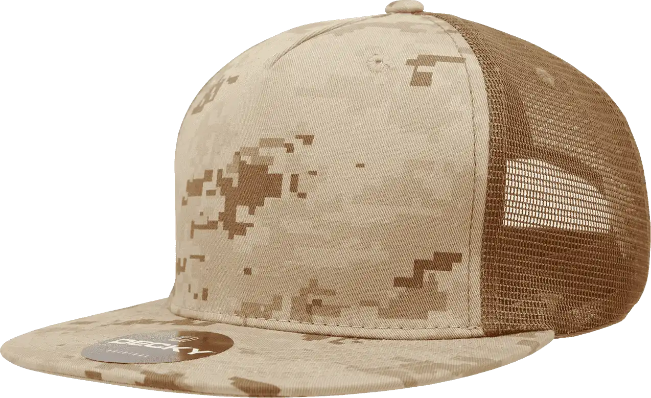 Decky 1040 Classic 5 Panel Cot. Trucker Cap - Desert Camo Brown - one Size Fits Most