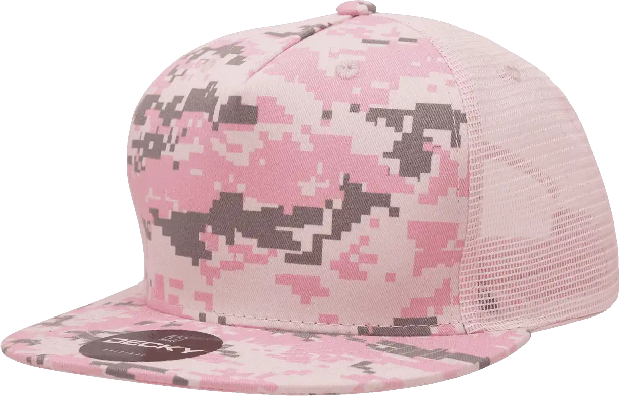 Decky 1040 Classic 5 Panel Cot. Trucker Cap - Pkd Camo Pink - one Size Fits Most