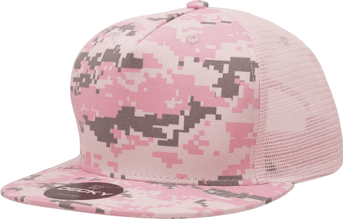 Decky 1040 Classic 5 Panel Cot. Trucker Cap - Pkd Camo Pink - one Size Fits Most