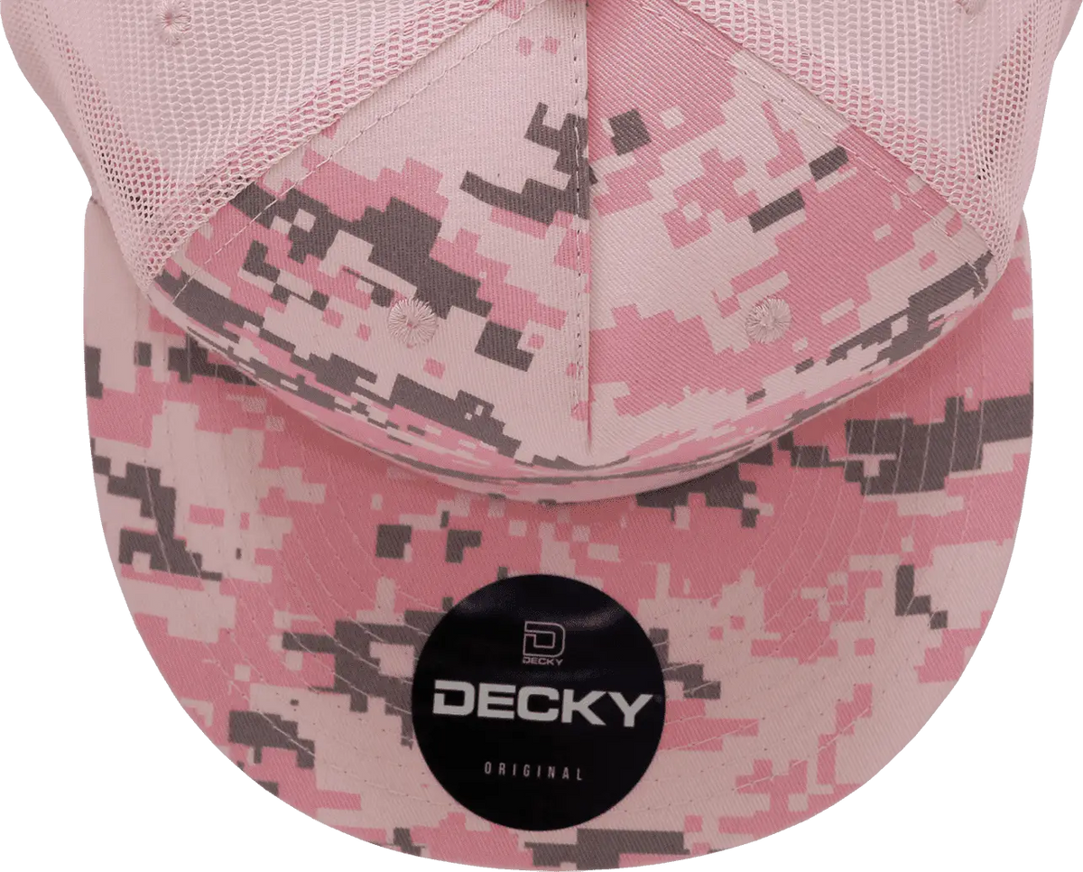 Decky 1040 Classic 5 Panel Cot. Trucker Cap - Pkd Camo Pink - one Size Fits Most