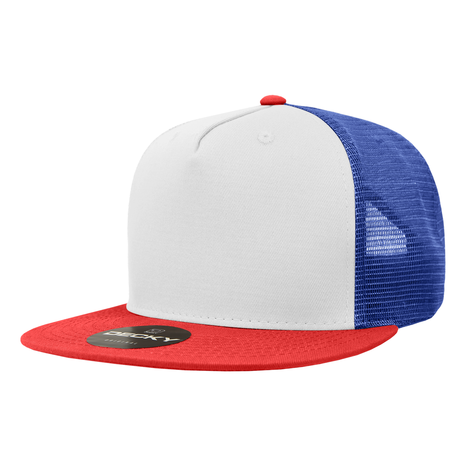 Decky 1040 Classic 5 Panel Cot. Trucker Cap - Red White Royal