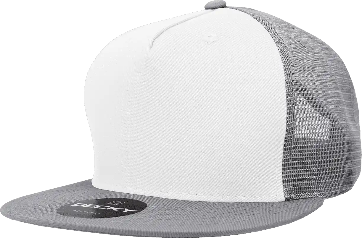 Decky 1040 Classic 5 Panel Trucker Cap - White Gray - one Size Fits Most