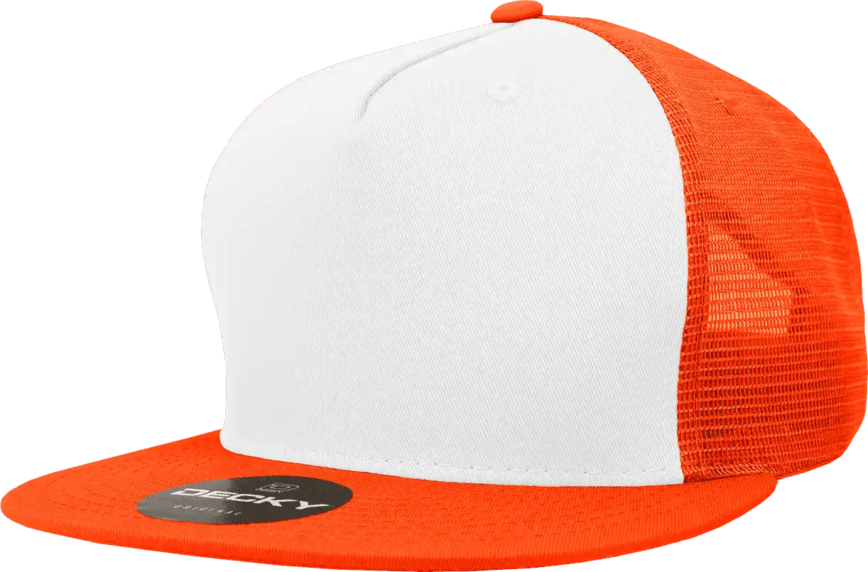 Decky 1040 Classic 5 Panel Trucker Cap - White Orange - one Size Fits Most