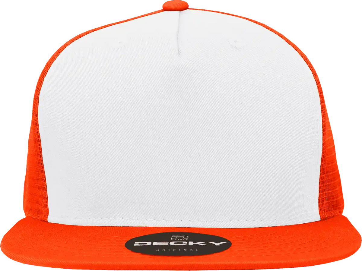 Decky 1040 Classic 5 Panel Trucker Cap White Orange / one Size Fits Most