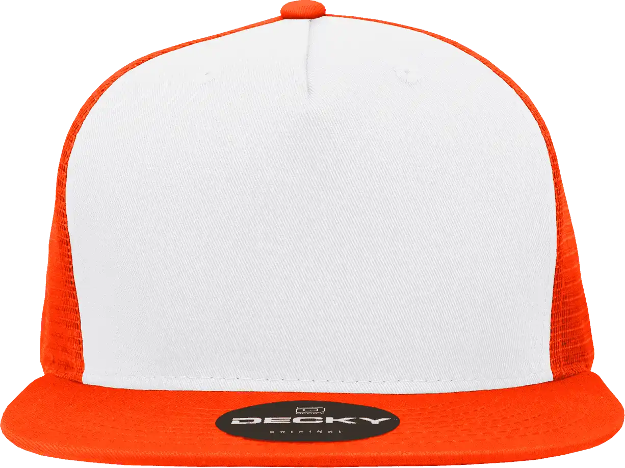Decky 1040 Classic 5 Panel Trucker Cap - White Orange - one Size Fits Most