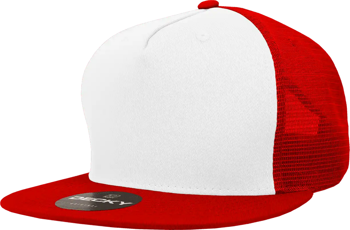 Decky 1040 Classic 5 Panel Trucker Cap - White Red - one Size Fits Most