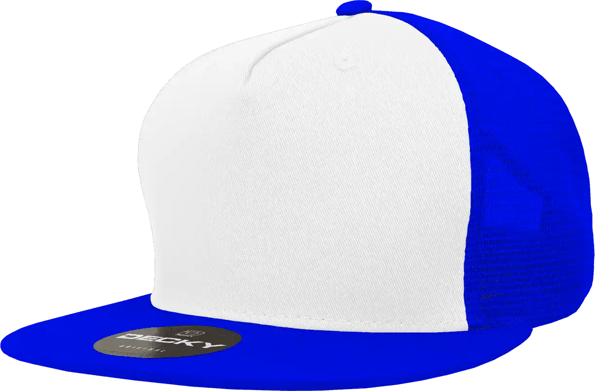 Decky 1040 Classic 5 Panel Trucker Cap - White Royal - one Size Fits Most