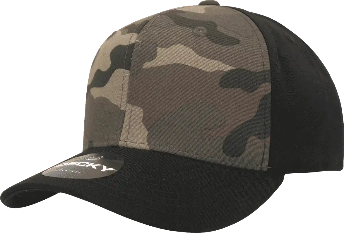Decky 1048 Camo Curve Bill Baseball Cap Black Woodland / one Size Fits Most