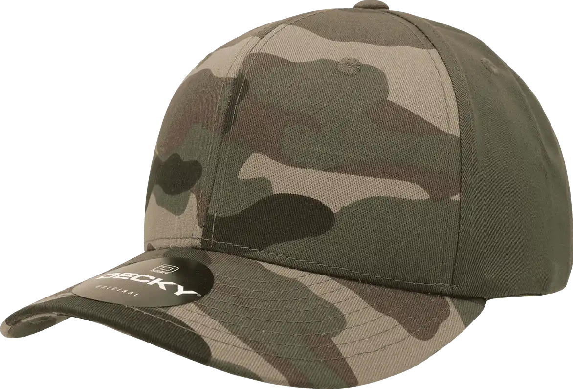 Decky 1048 Camo Curve Bill Baseball Cap Woodland Olive / one Size Fits Most