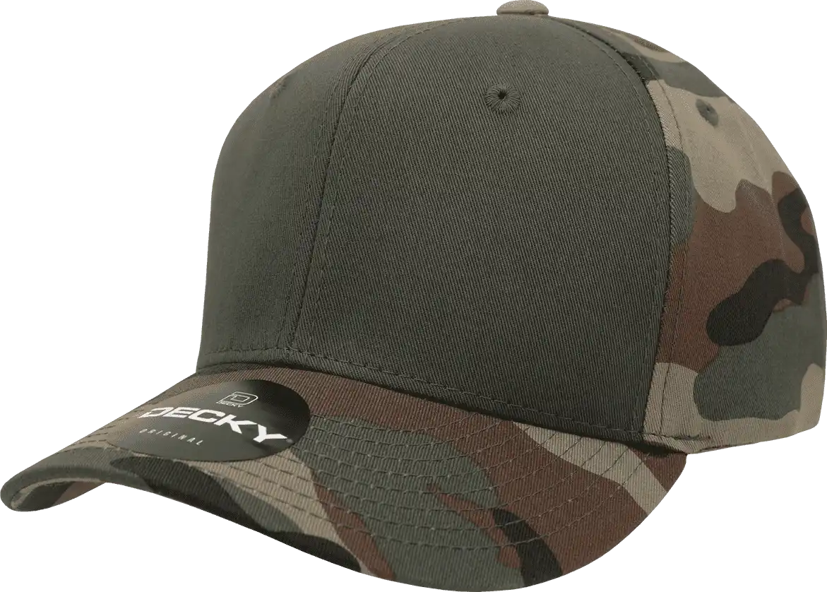 Decky 1048 Camo Curve Bill Baseball Cap - Woodland Olive - one Size Fits Most