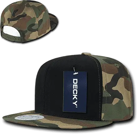 Decky 1049 Camo Cotton Snapback Cap - Black Woodland