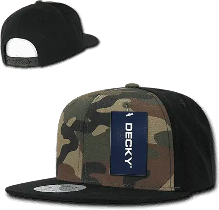 Decky 1049 Camo Cotton Snapback Cap - Black Woodland