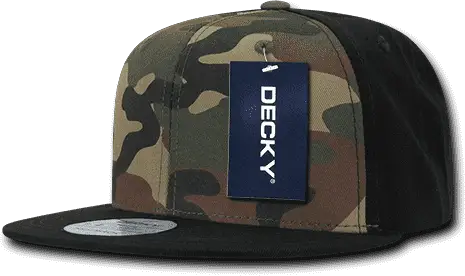 Decky 1049 Camo Cotton Snapback Cap - Black Woodland