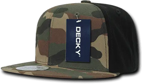 Decky 1049 Camo Cotton Snapback Cap - Woodland Black