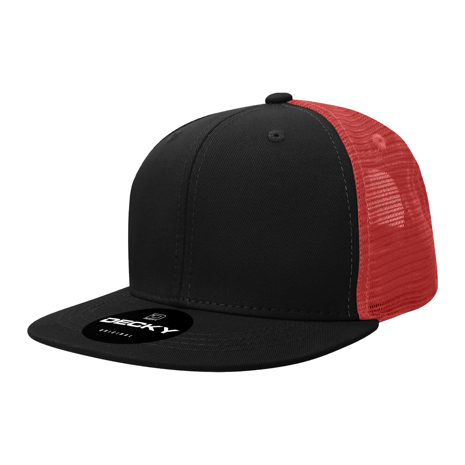 Decky 1052 6 Panel Flat Bill Trucker Cap - Black Cardinal