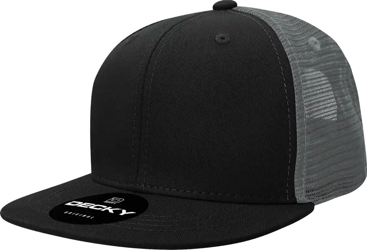 Decky 1052 6 Panel Flat Bill Trucker Cap - Black Charcoal - Dark Gray / one Size Fits Most