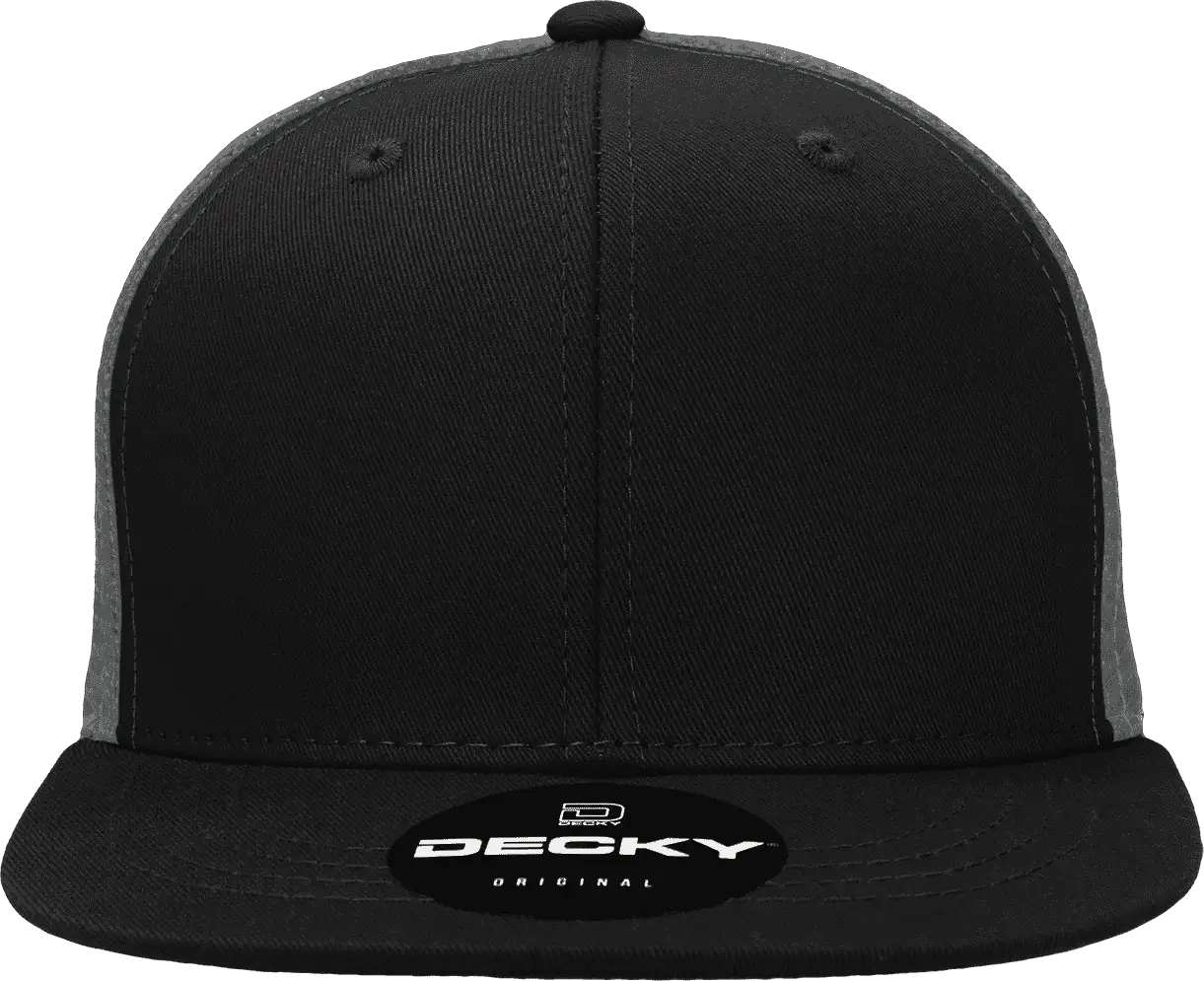 Decky 1052 6 Panel Flat Bill Trucker Cap - Black Charcoal