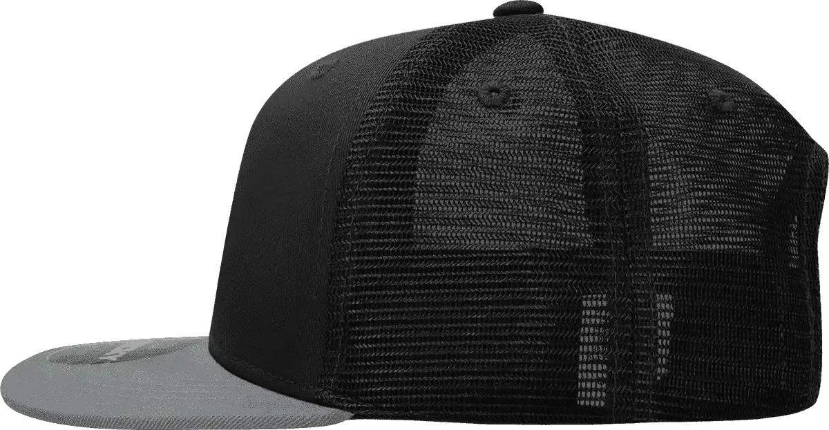Decky 1052 6 Panel Flat Bill Trucker Cap - Black Dark Gray - one Size Fits Most