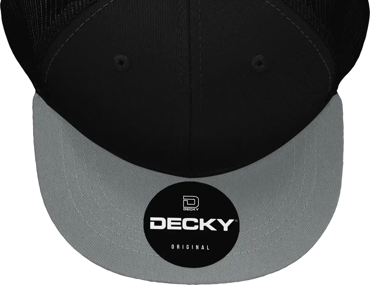 Decky 1052 6 Panel Flat Bill Trucker Cap - Black Dark Gray - one Size Fits Most