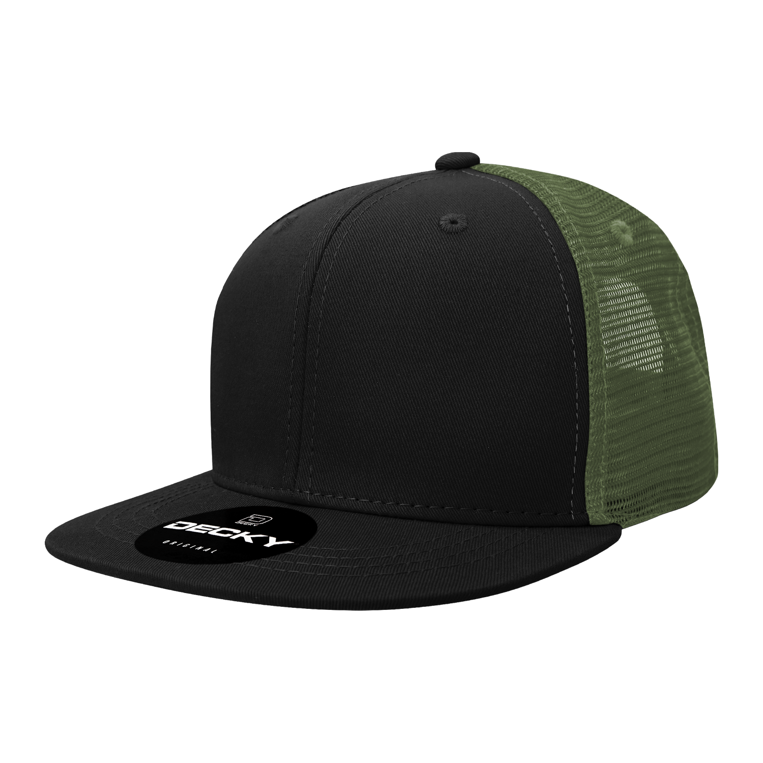 Decky 1052 6 Panel Flat Bill Trucker Cap - Black Olive