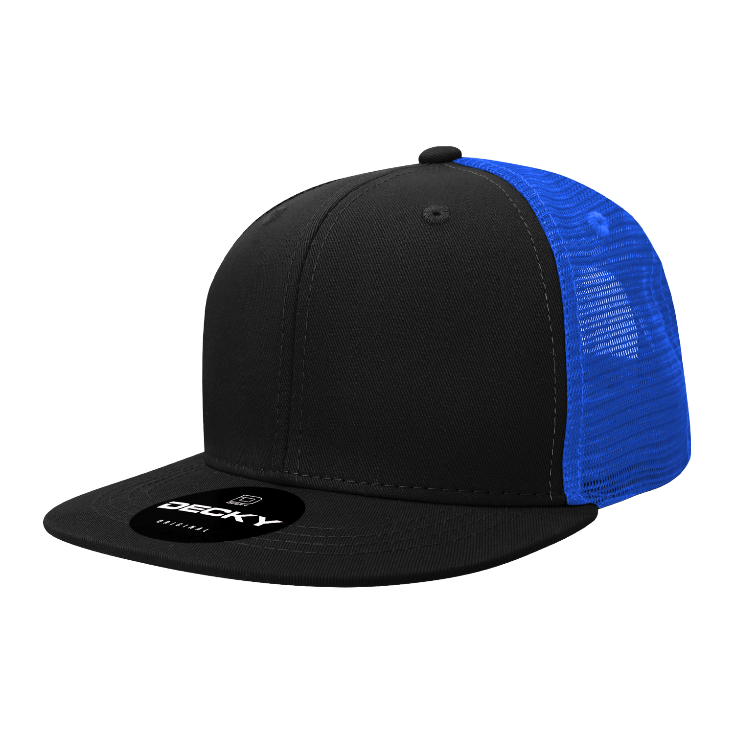 Decky 1052 6 Panel Flat Bill Trucker Cap - Black Royal