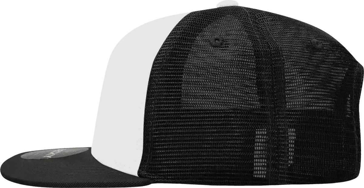 Decky 1052 6 Panel Flat Bill Trucker Cap Black White / one Size Fits Most