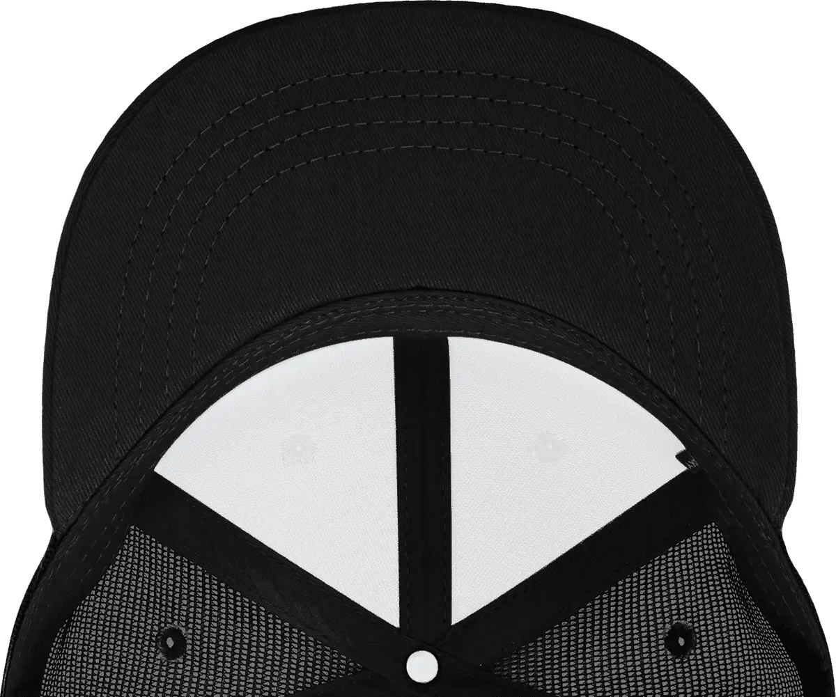 Decky 1052 6 Panel Flat Bill Trucker Cap - Black White - one Size Fits Most