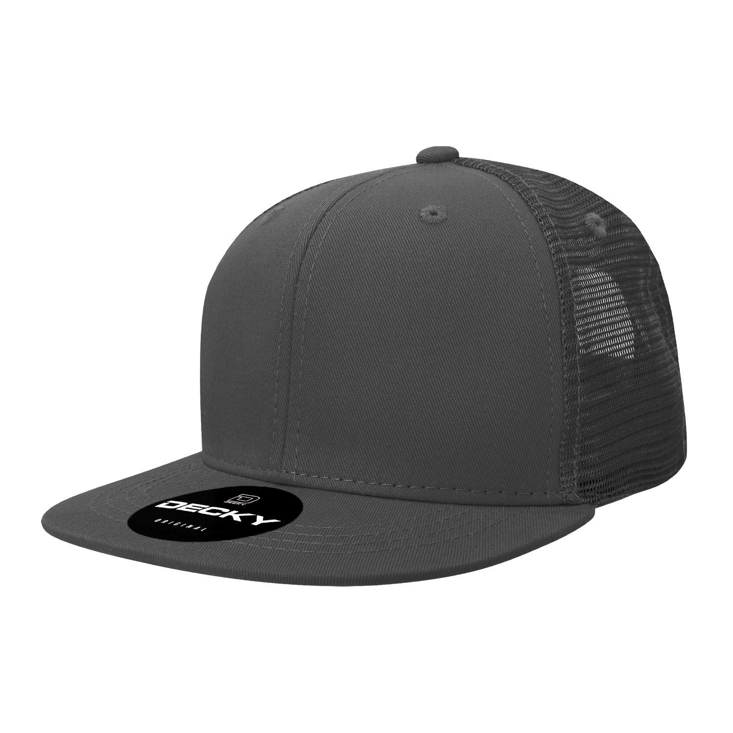 Decky 1052 6 Panel Flat Bill Trucker Cap - Charcoal