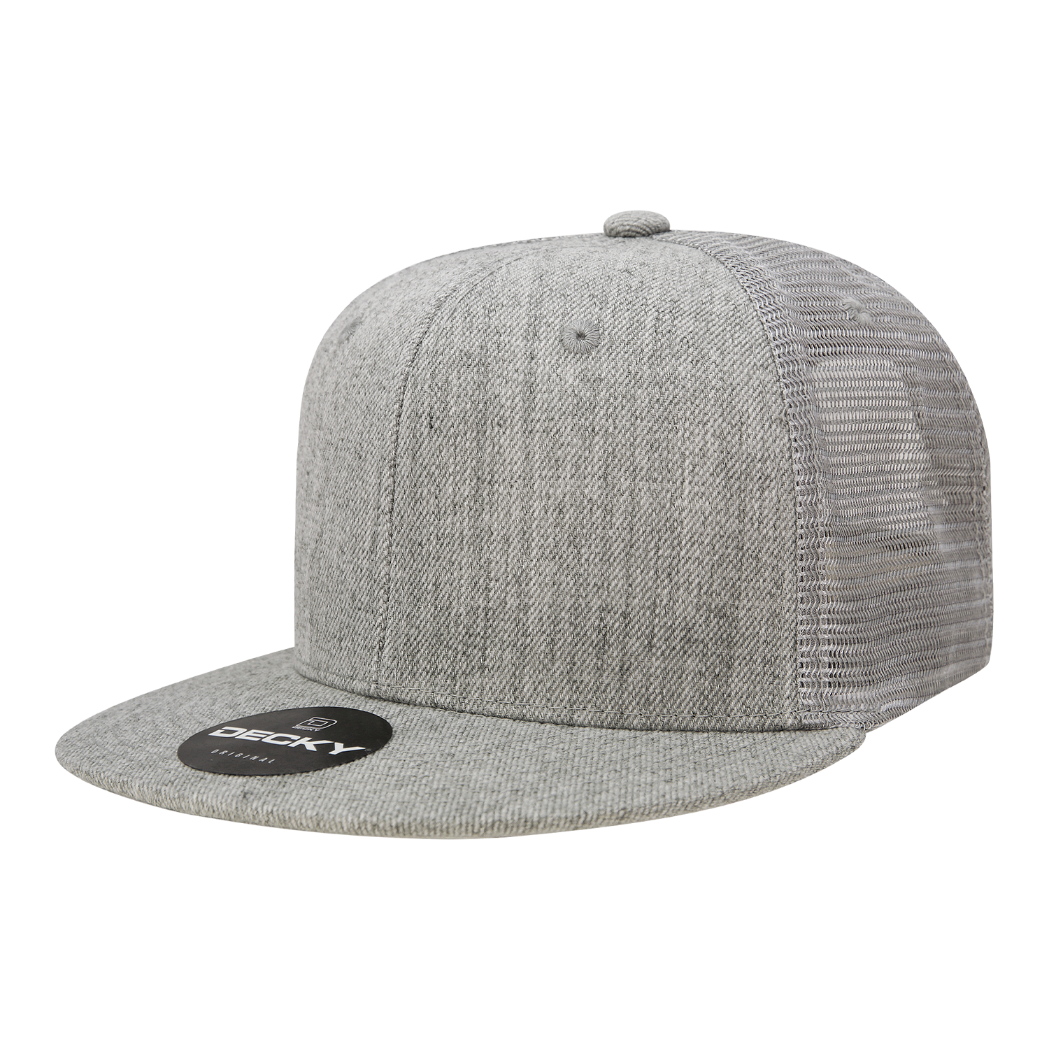Decky 1052 6 Panel Flat Bill Trucker Cap - Heather Grey